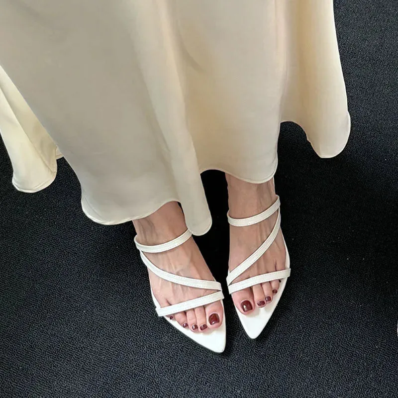 TAVIMART  -  Female Pointed Toe Slippers Fashion T-Strap Women Wedges Heeled Sandals Shoes Footwear Ladies Low Heel Sandals Shoes Mules