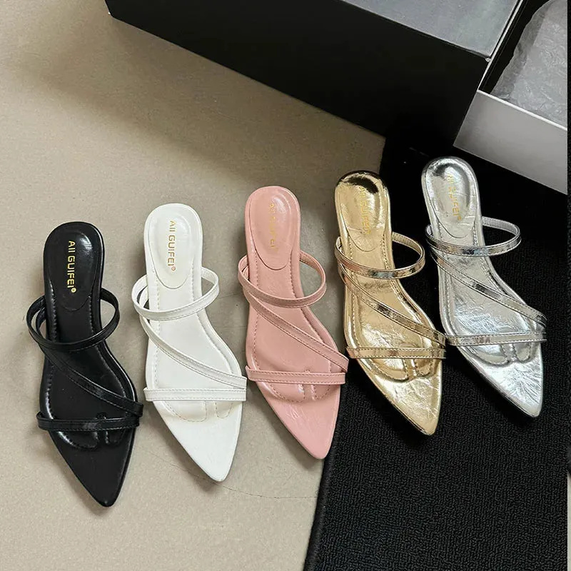 TAVIMART  -  Female Pointed Toe Slippers Fashion T-Strap Women Wedges Heeled Sandals Shoes Footwear Ladies Low Heel Sandals Shoes Mules