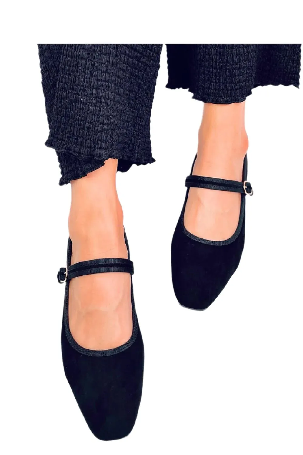 TEEK - Black Strap Suede Ballet Flats