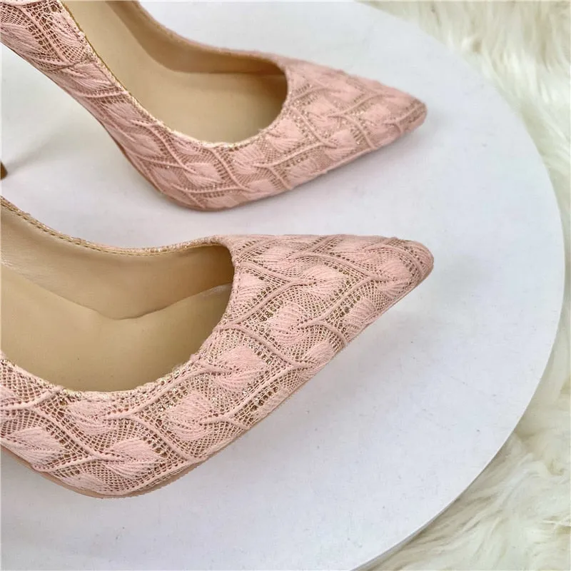 TEEK - Elegant Pink Lace Fabric Pumps