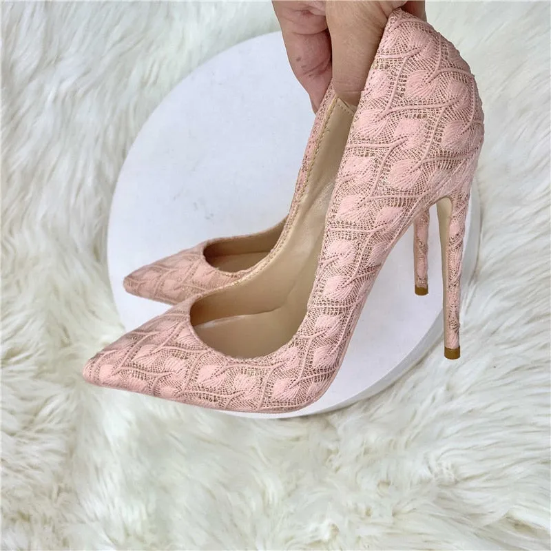 TEEK - Elegant Pink Lace Fabric Pumps