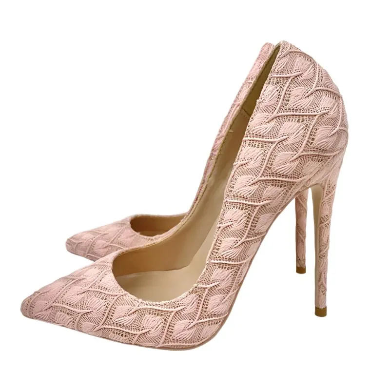 TEEK - Elegant Pink Lace Fabric Pumps