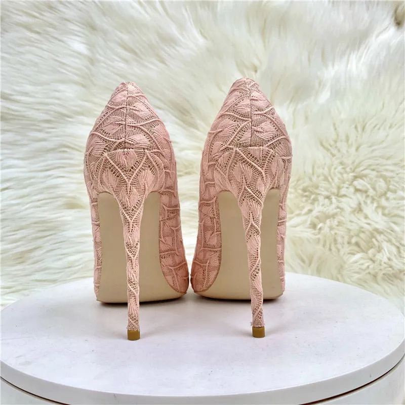 TEEK - Elegant Pink Lace Fabric Pumps