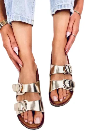 TEEK - Gold Double Buckle Cork Sole Sandals