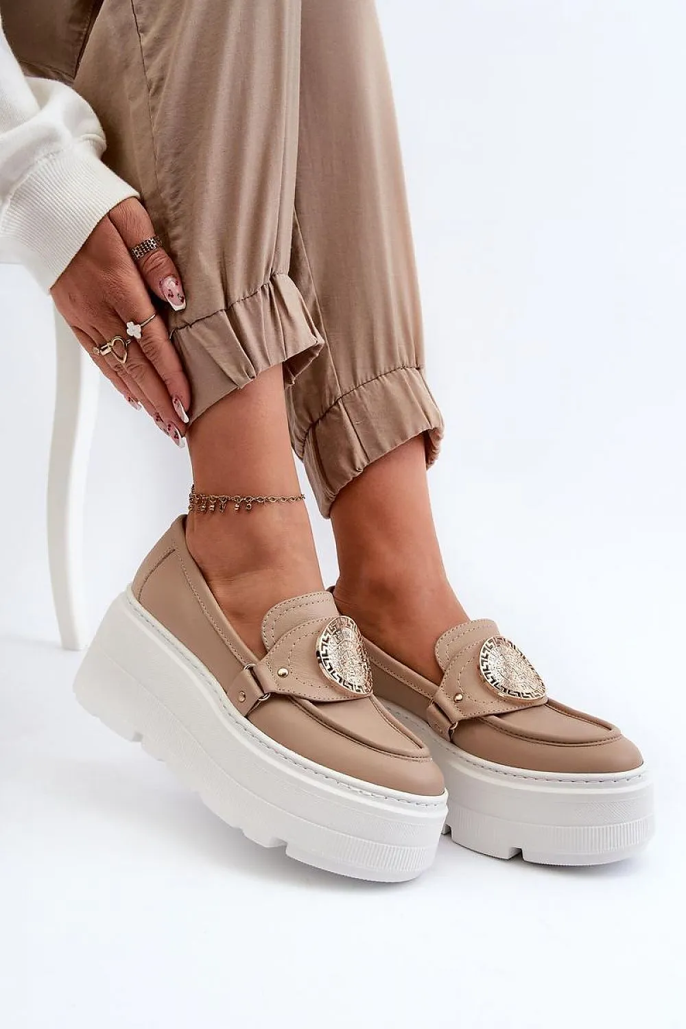 TEEK - Natural Leather Bold Piece Platform Loafers