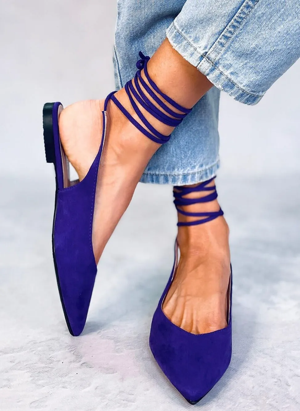 TEEK - Purple Suede Ballet Ankle Tie Flats