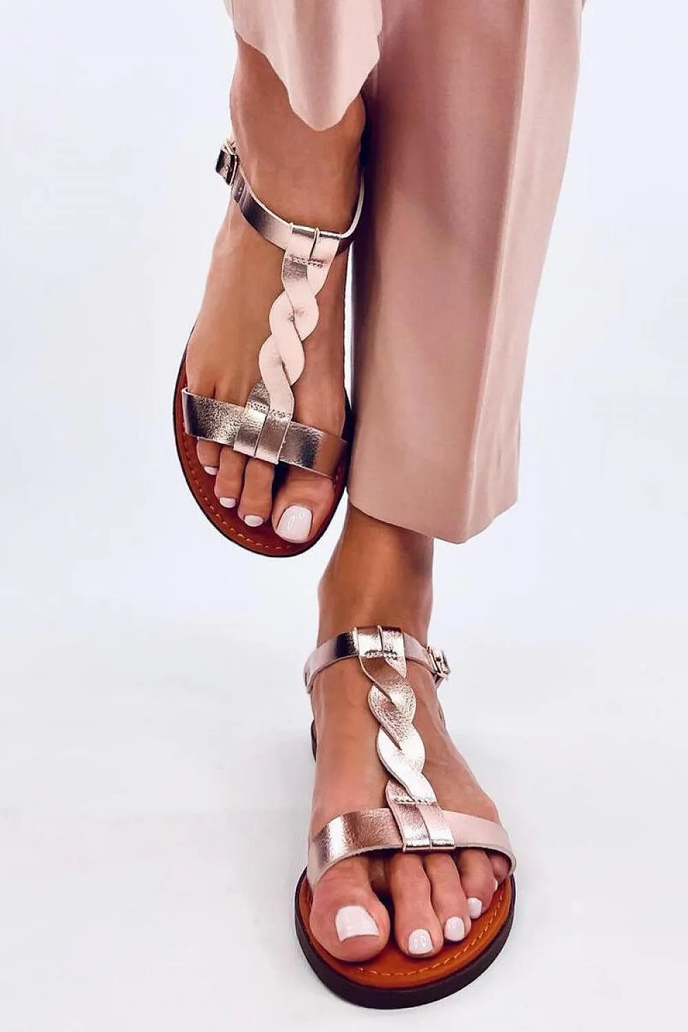 TEEK - Rose Gold Twist Strap Sandals