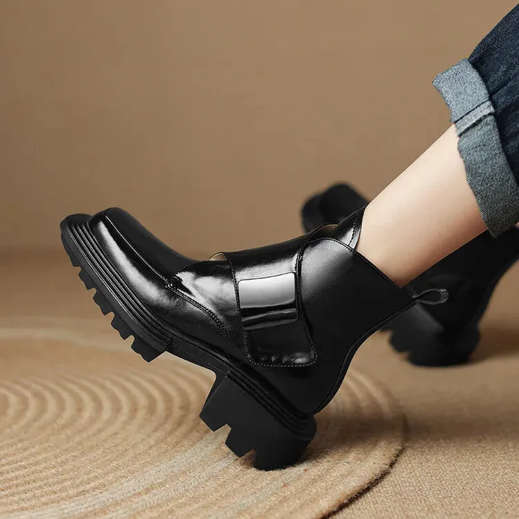 TEEK - Split Leather Square Toe Chunky Platform Boots