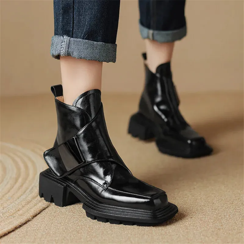 TEEK - Split Leather Square Toe Chunky Platform Boots