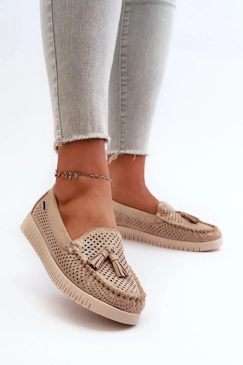 TEEK - Tassel Poked Mesh Moccasin Loafers