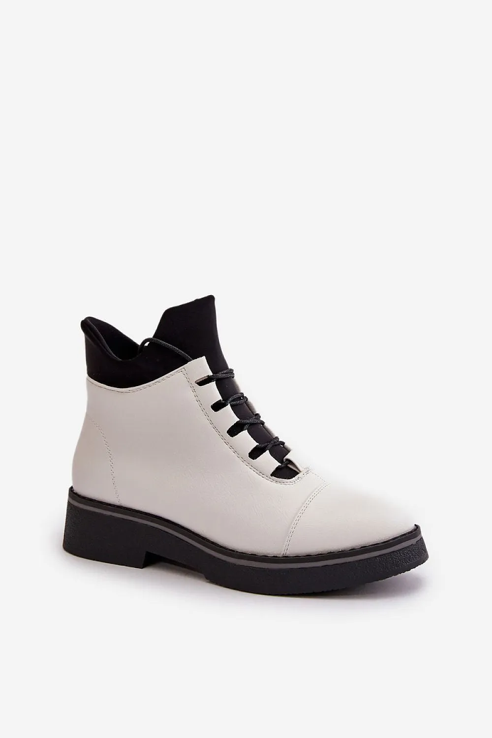 TEEK - White Laced Up Contrast Boots