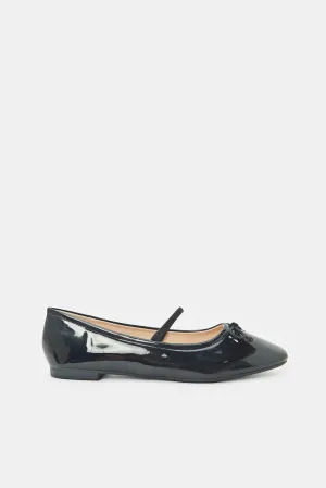 Women Black Plain Patent Ballerina