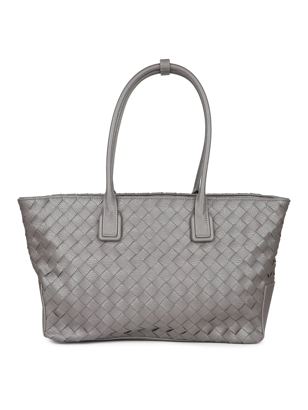 Women Dark Grey Textured PU Shopper Tote Bag