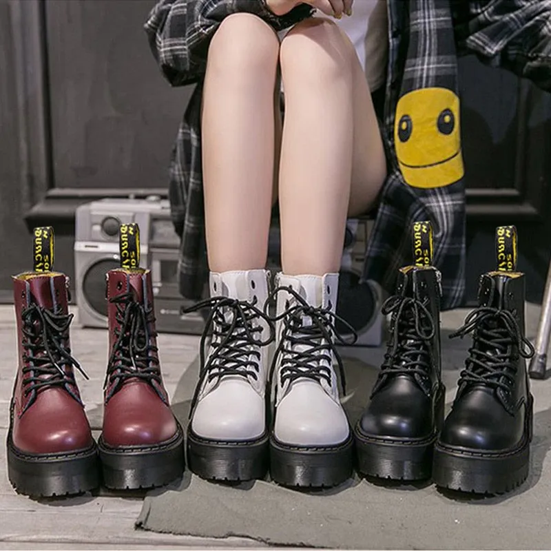 Women Grunge Shoes Platform Lace-up Combat Boots