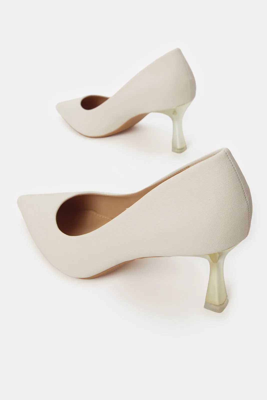 Women Ivory Court Shoes With Gold Heels