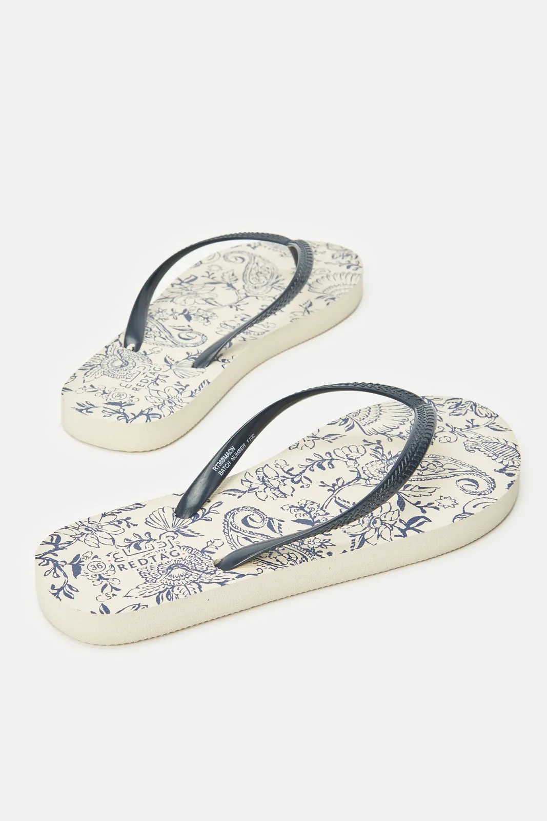 Women Navy Paisley Print Flip Flop