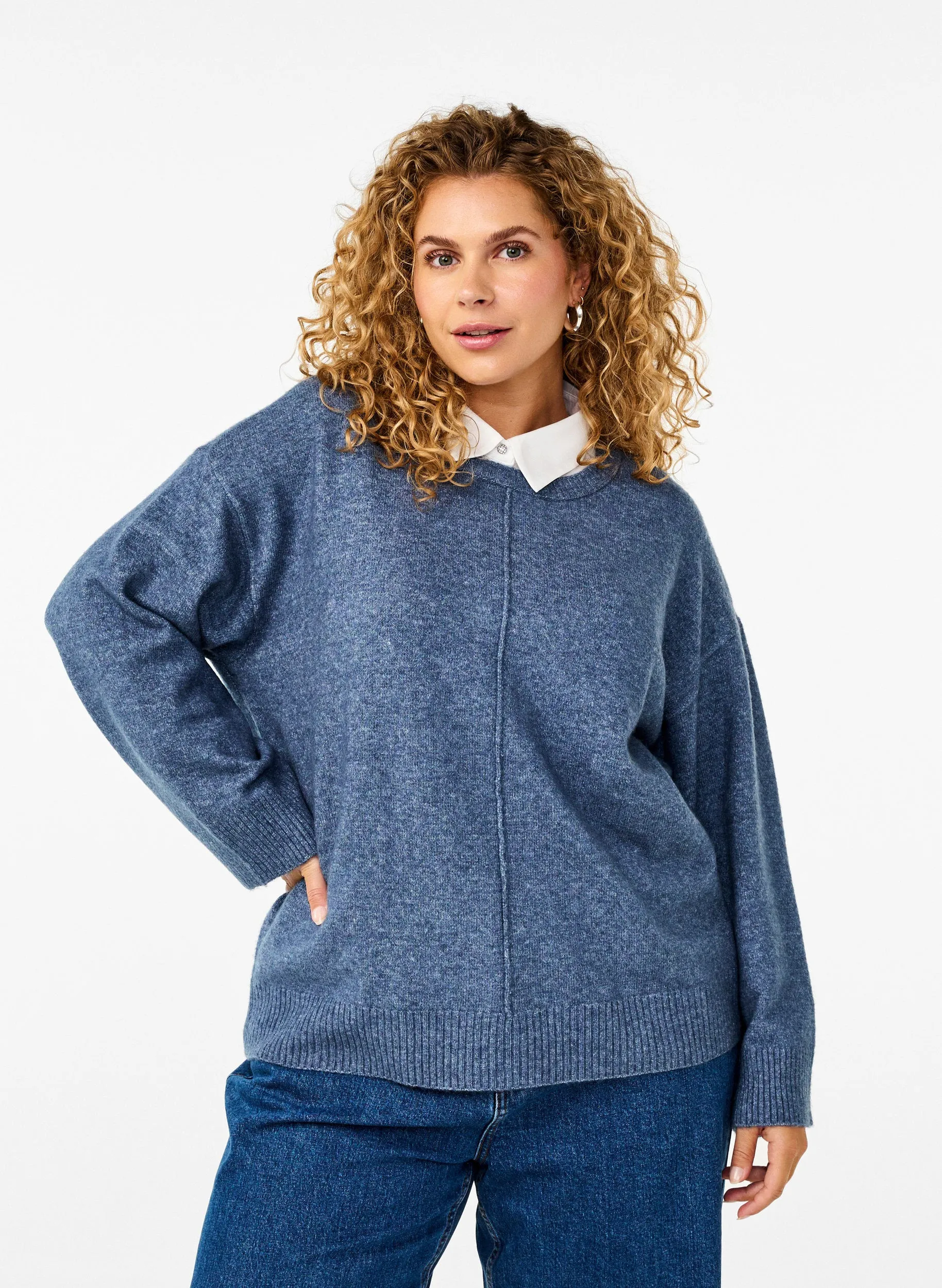 Zizzi Vista Knit Jumper in Blue